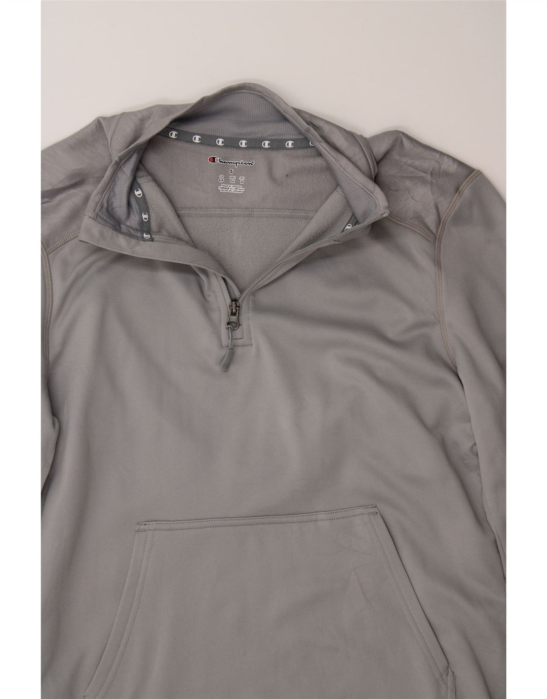 CHAMPION Mens Zip Neck Sweatshirt Jumper Small Grey Polyester Vintage Champion and Second-Hand Champion from Messina Hembry 