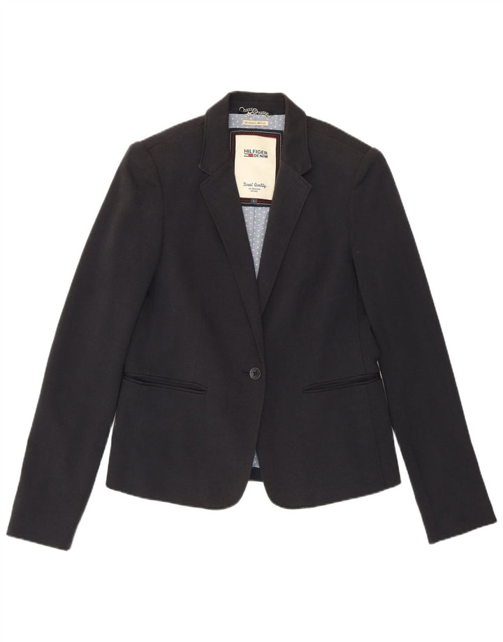 Jaqueta blazer feminina TOMMY HILFIGER com 1 botão Reino Unido 14 grande algodão azul marinho