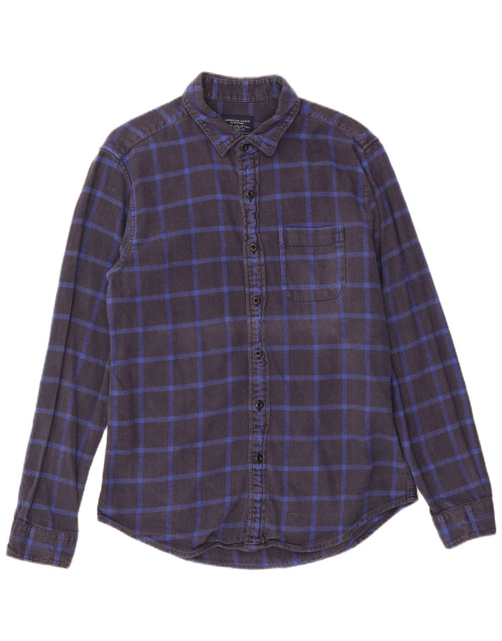 Camisa masculina de flanela American Eagle médio algodão xadrez azul marinho