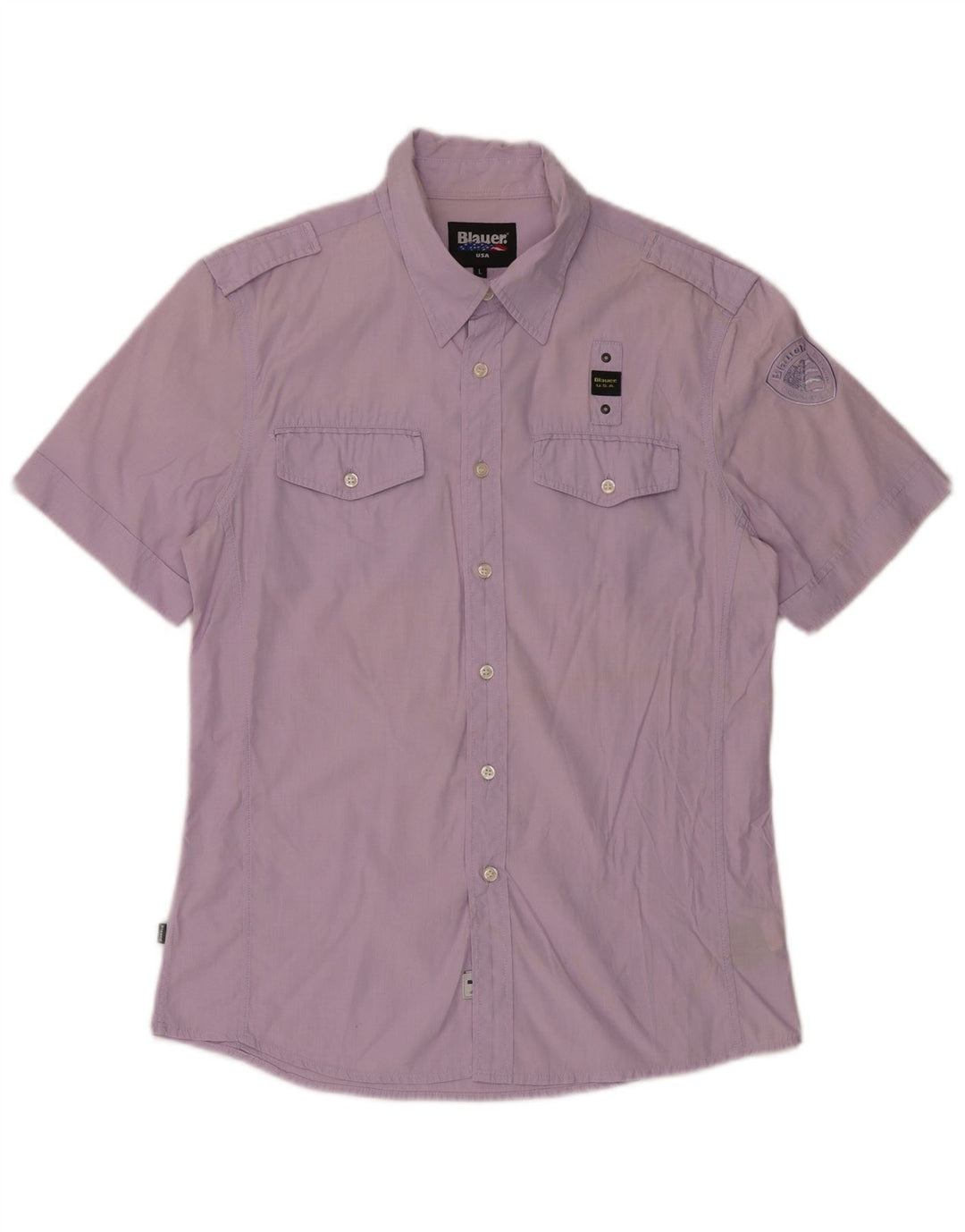 Camisa masculina Blauer militar de manga curta grande algodão lilás