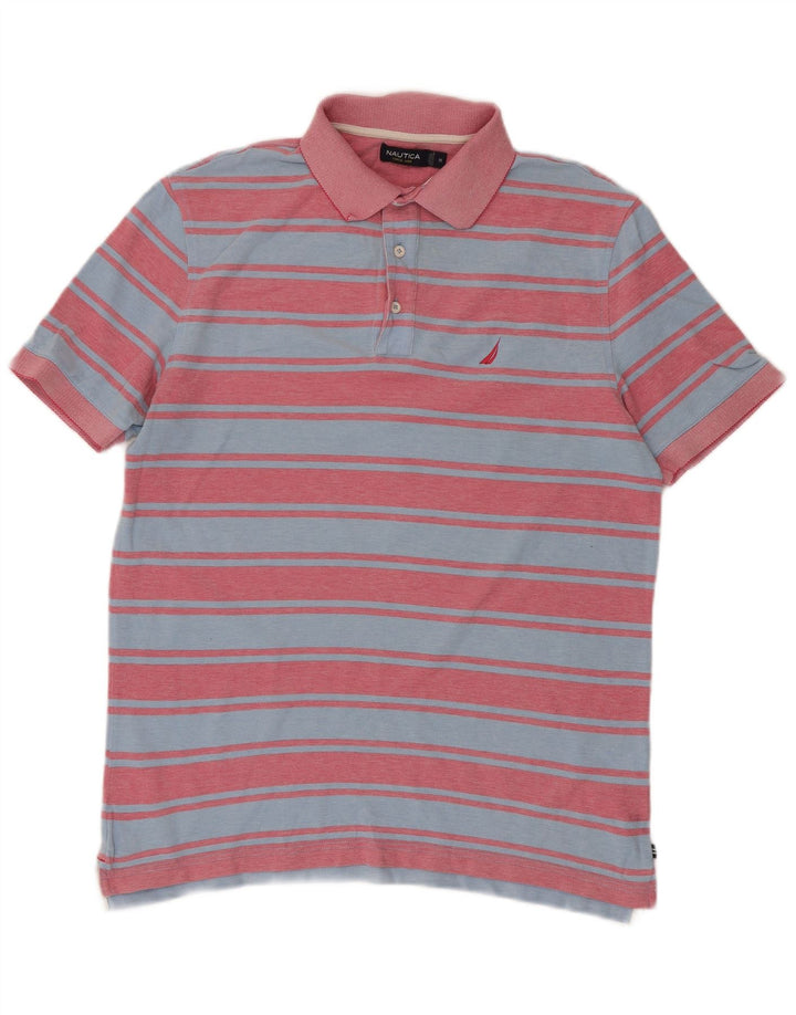 Camisa polo masculina Nautica de algodão listrado azul médio