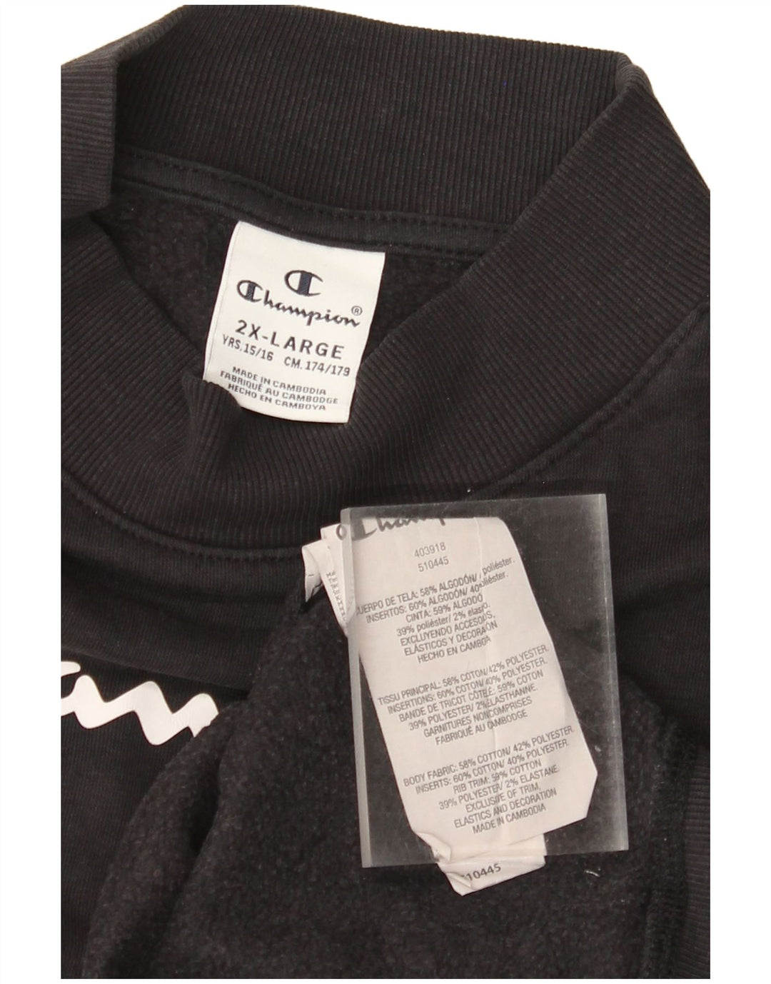 CHAMPION Meninos Moletom Gráfico Jumper 15-16 Anos 2XL Algodão Preto