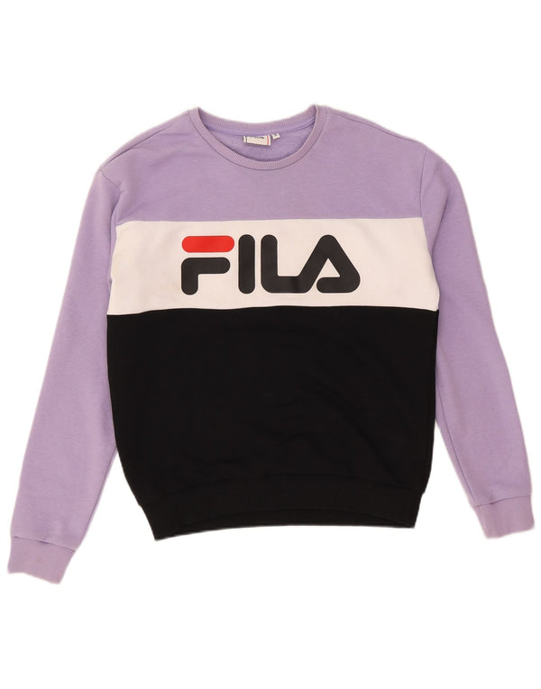 Fila moletom gráfico feminino jumper UK 10 pequeno bloco colorido roxo