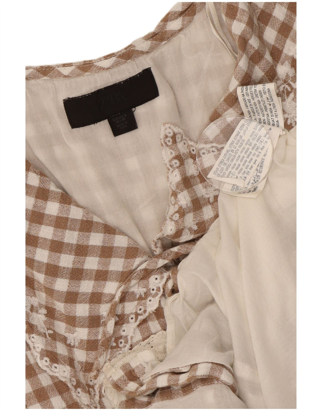 Vestido feminino sem mangas Zara UK 10 pequeno marrom gingham viscose