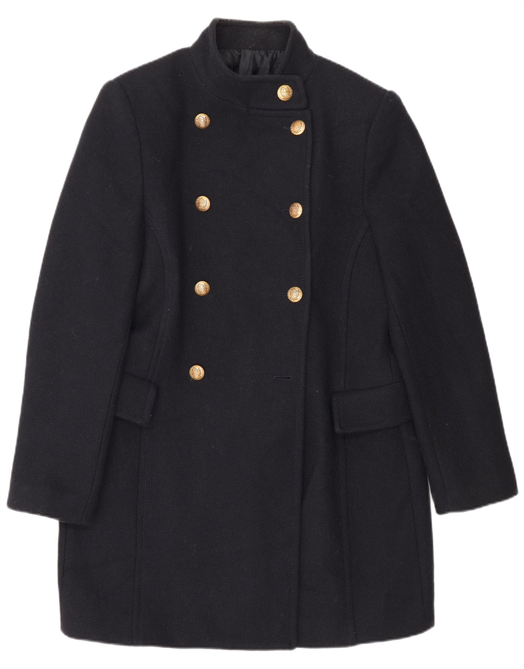 Casaco feminino Zara com peito duplo Reino Unido 16 grande lã azul marinho