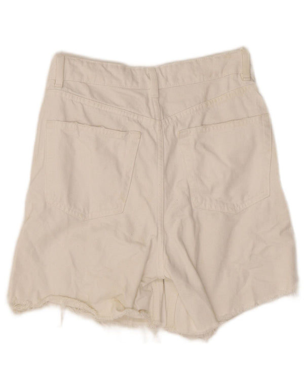 Zara Shorts jeans feminino desgastado UE 36 XS W26 algodão branco