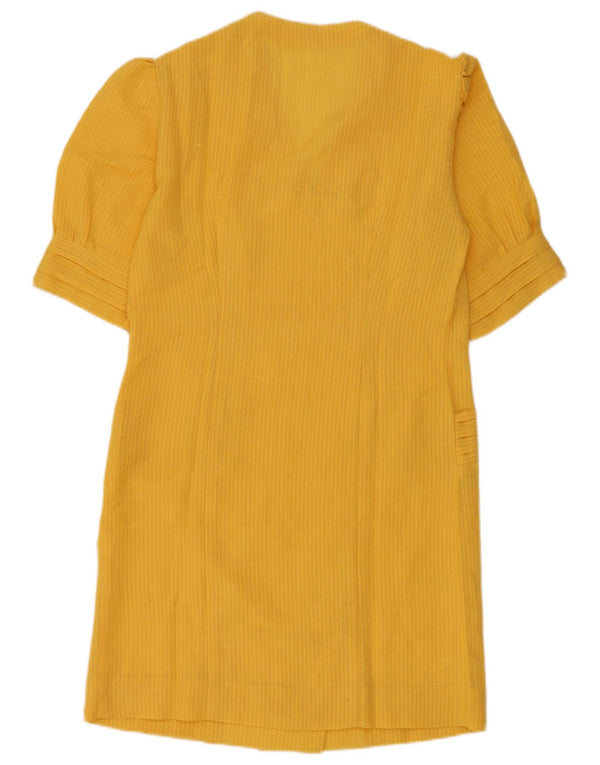 Vestido camisa feminino vintage com botões duplos Reino Unido 12 listrado amarelo médio
