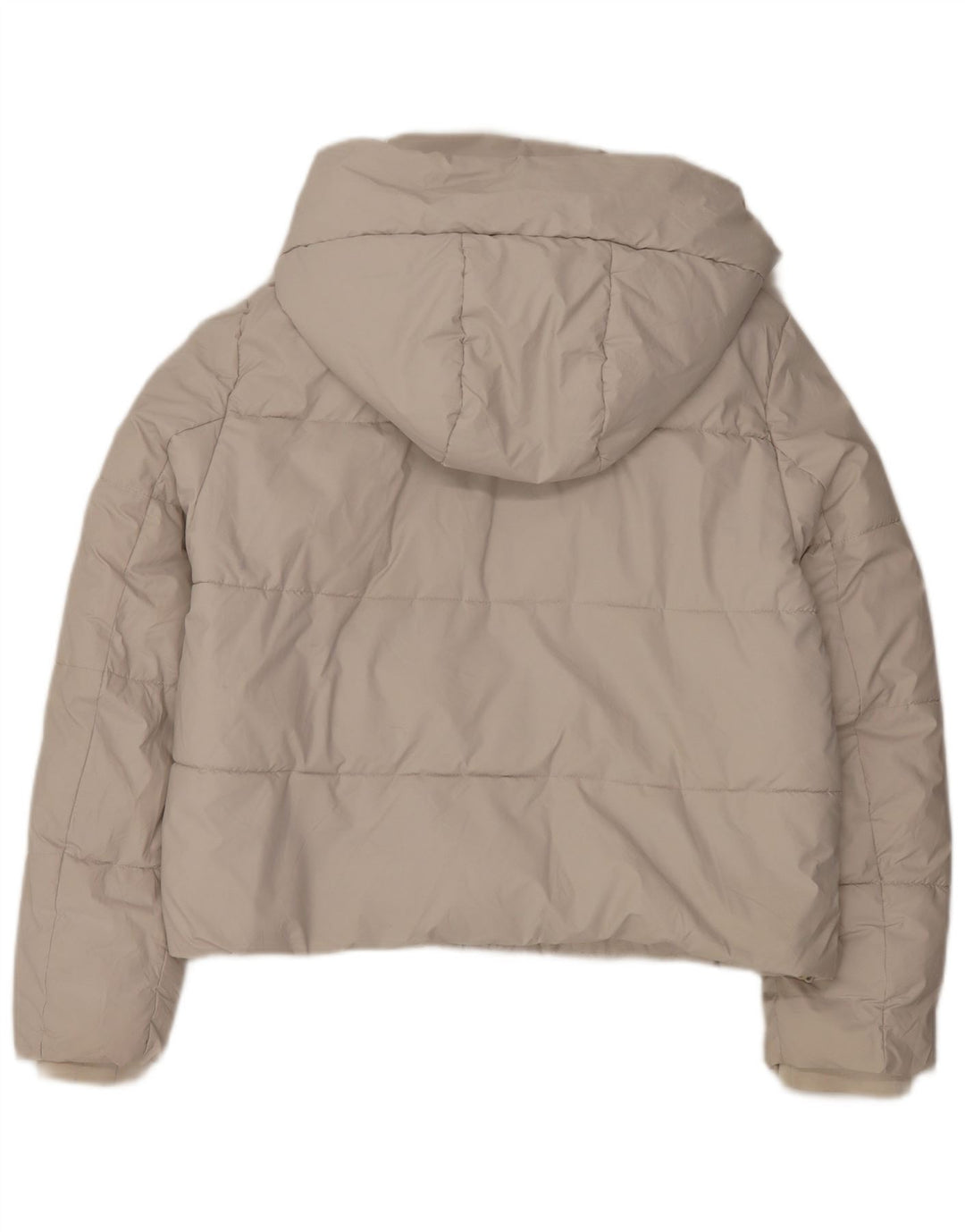 Jaqueta acolchoada com capuz feminina Zara UK 16 grande poliéster branco