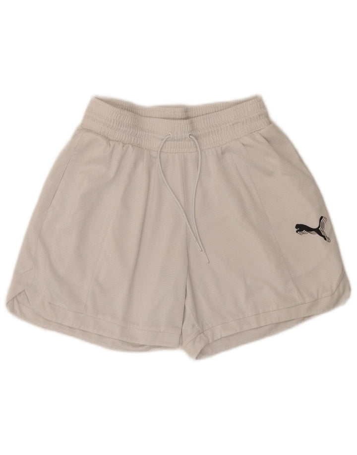 Shorts esportivos femininos Puma UK 8 pequeno poliéster branco