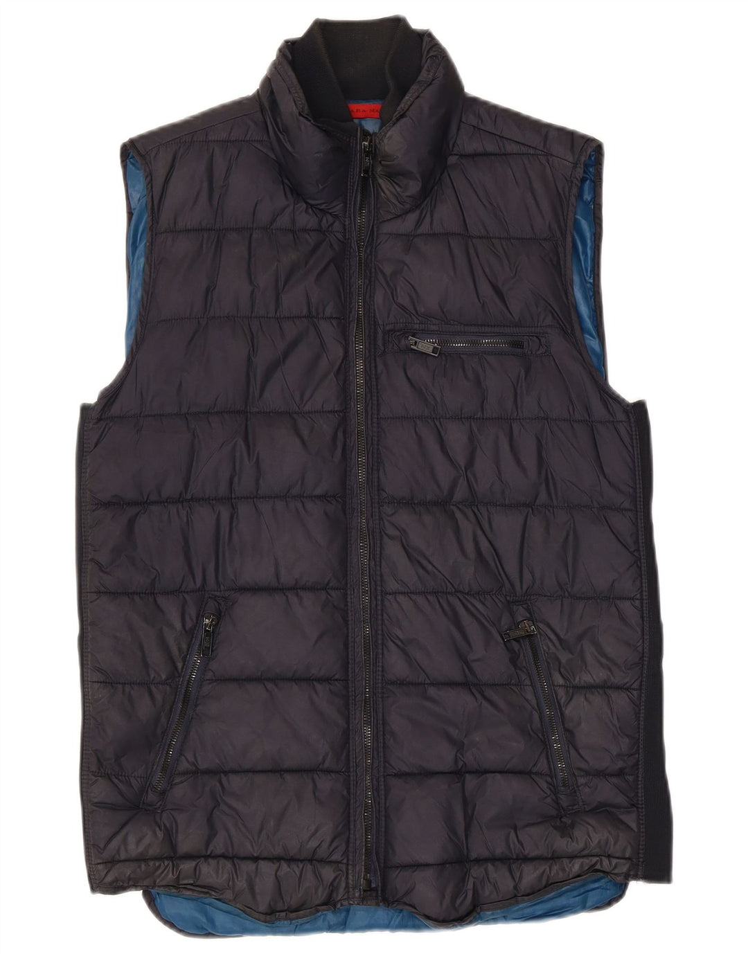 Zara Colete acolchoado masculino UK 38 poliéster azul marinho médio