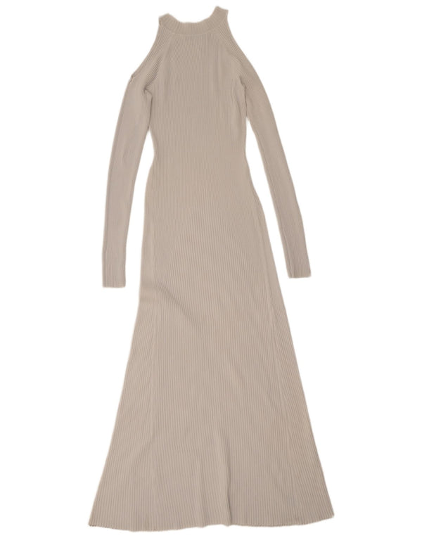 Zara Vestido maxi feminino de manga comprida com ombro de fora UK 12 Viscose cinza médio