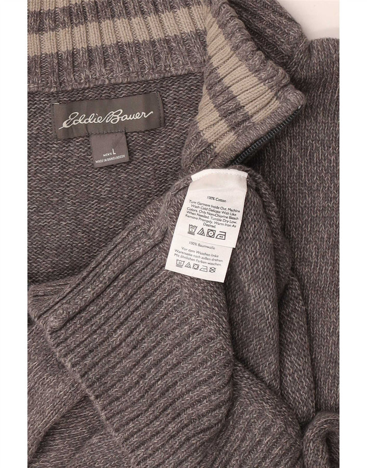 Suéter masculino Eddie Bauer com zíper e gola grande de algodão manchado cinza