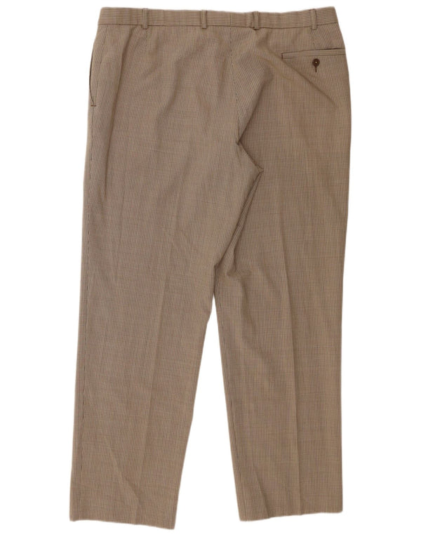 Calça masculina de terno reto Marks & Spencer W40 L31 Bege Houndstooth