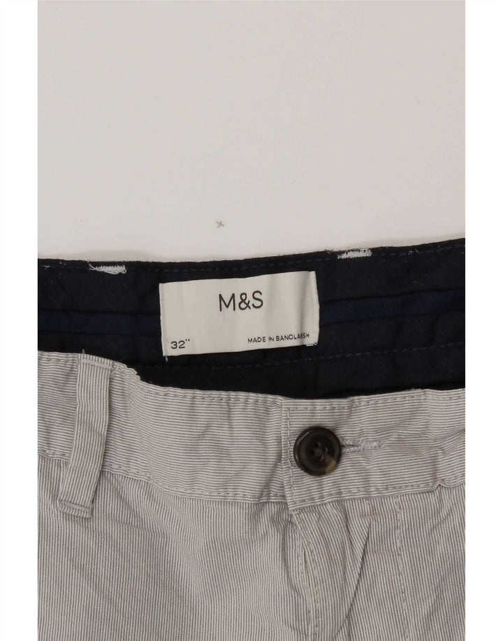 Shorts chino masculino Marks & Spencer W32 algodão listrado cinza médio