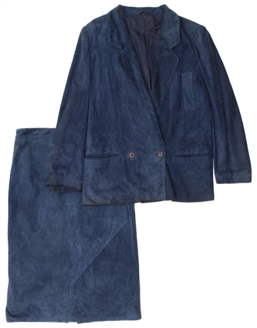 Conjunto de saia feminina Robrik de camurça de 2 peças IT 44 médio W30 couro azul marinho