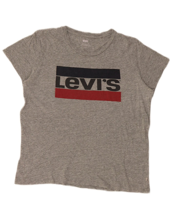 Camiseta feminina gráfica Levi's UK 14 algodão cinza médio