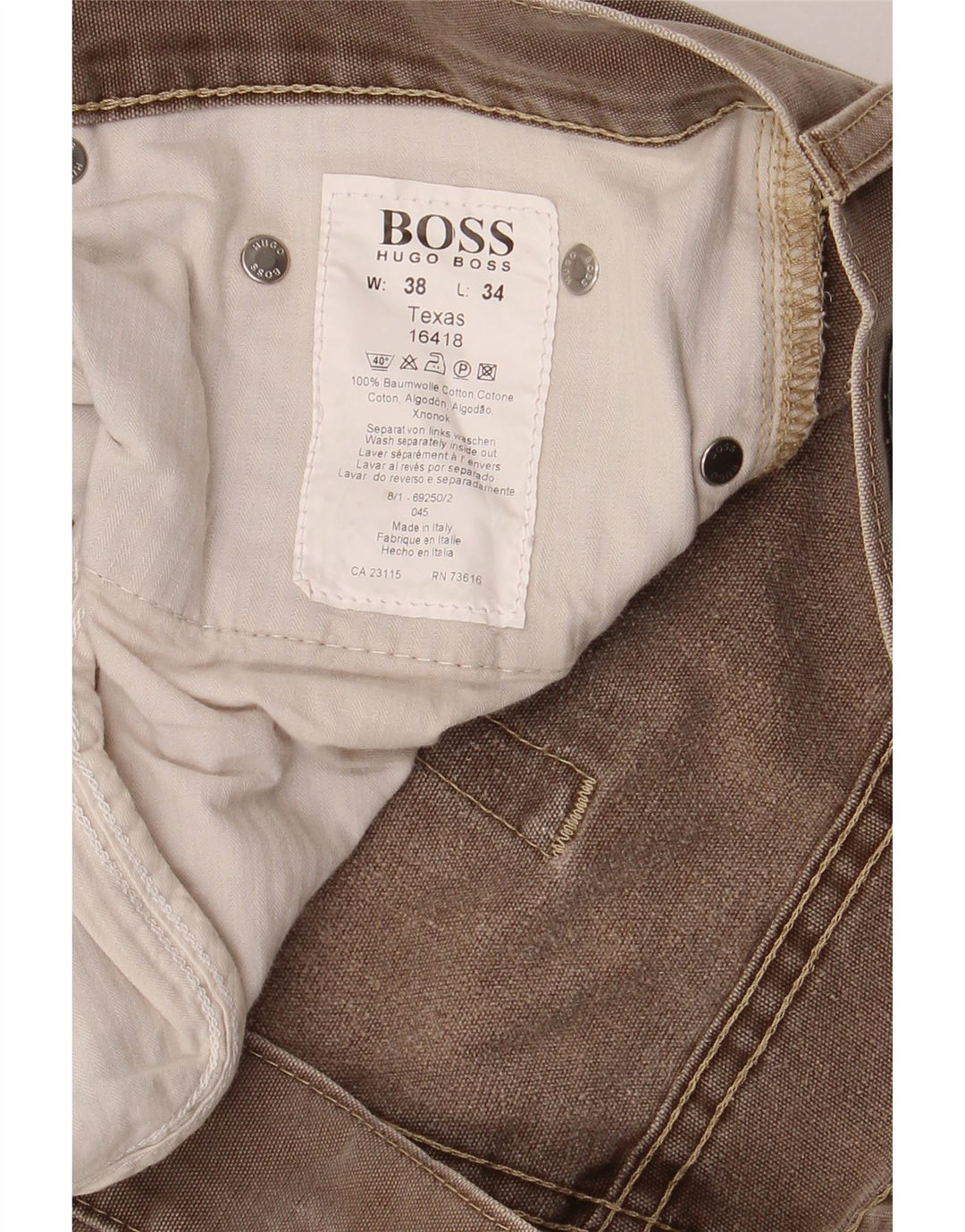 HUGO BOSS Calça jeans masculina cortada W38 L25 algodão marrom