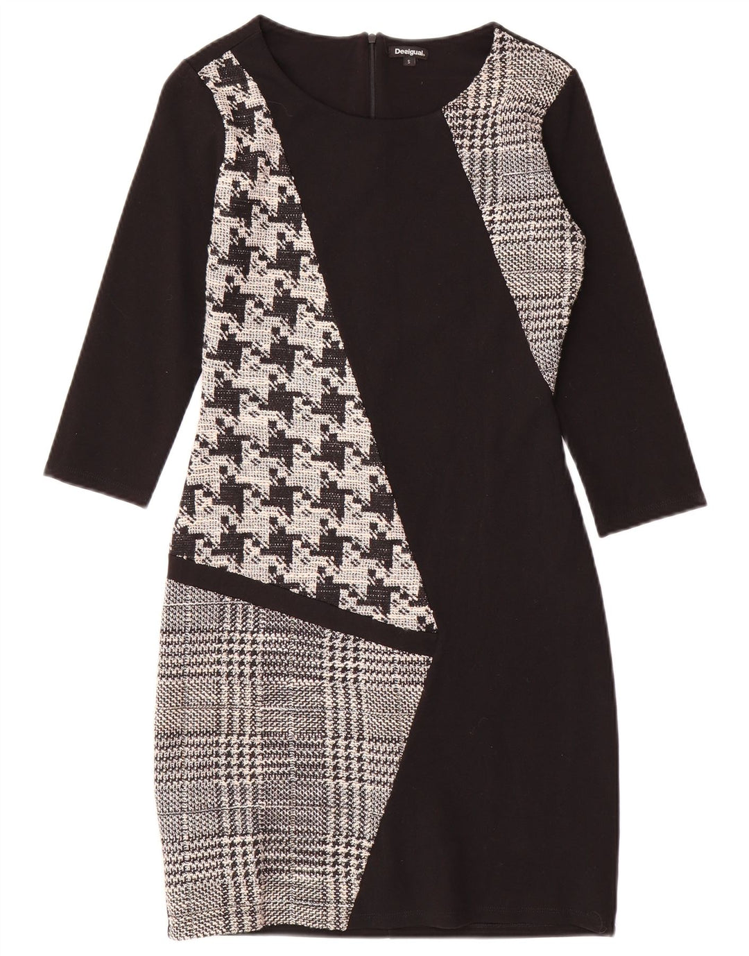 Vestido feminino Desigual manga 3/4 com bainha UK 10 pequeno patchwork preto