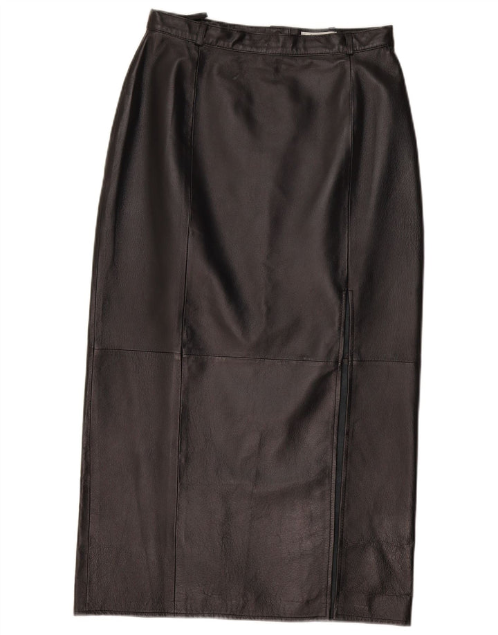 Saia de couro feminina vintage W28 couro preto médio