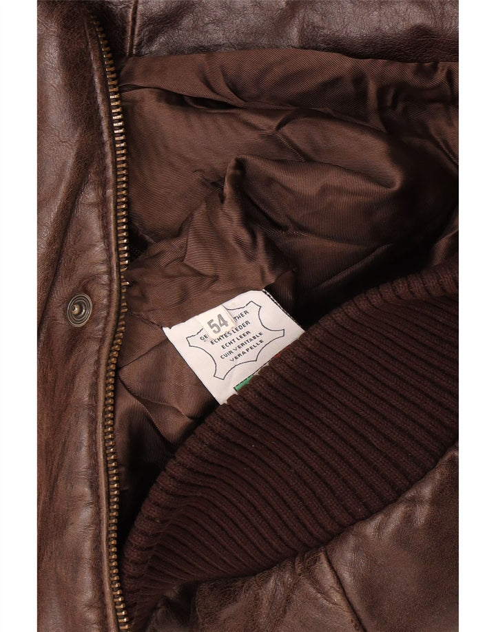 Jaqueta de couro bomber masculina vintage IT 54 2XL couro marrom