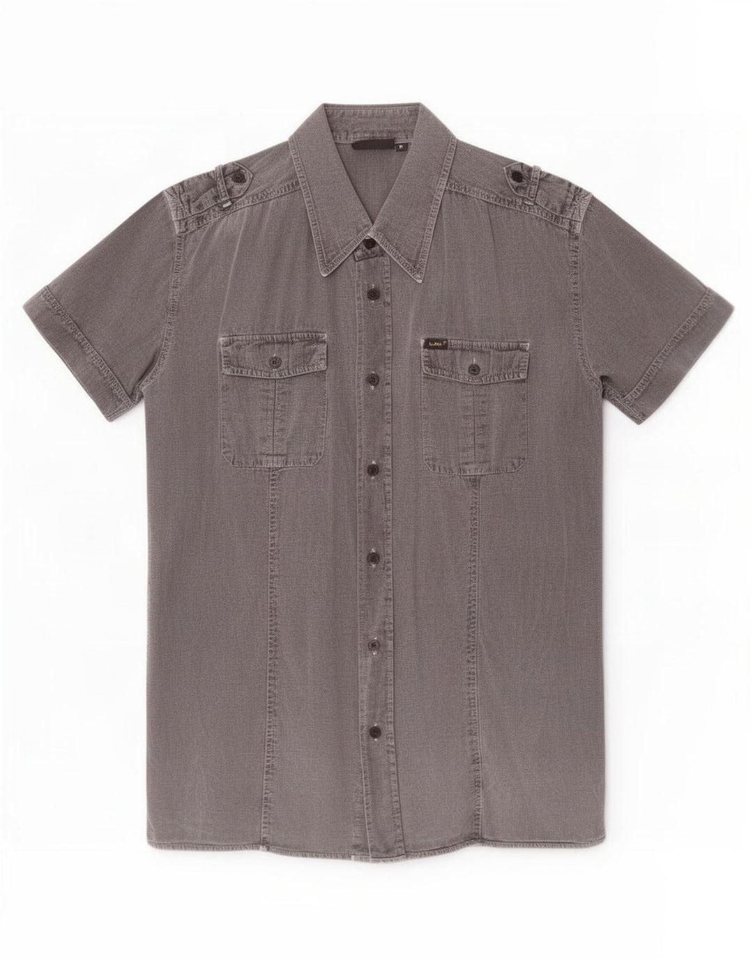 Camisa militar masculina de manga curta Lee algodão cinza médio