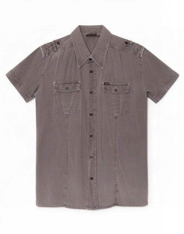 Camisa militar masculina de manga curta Lee algodão cinza médio
