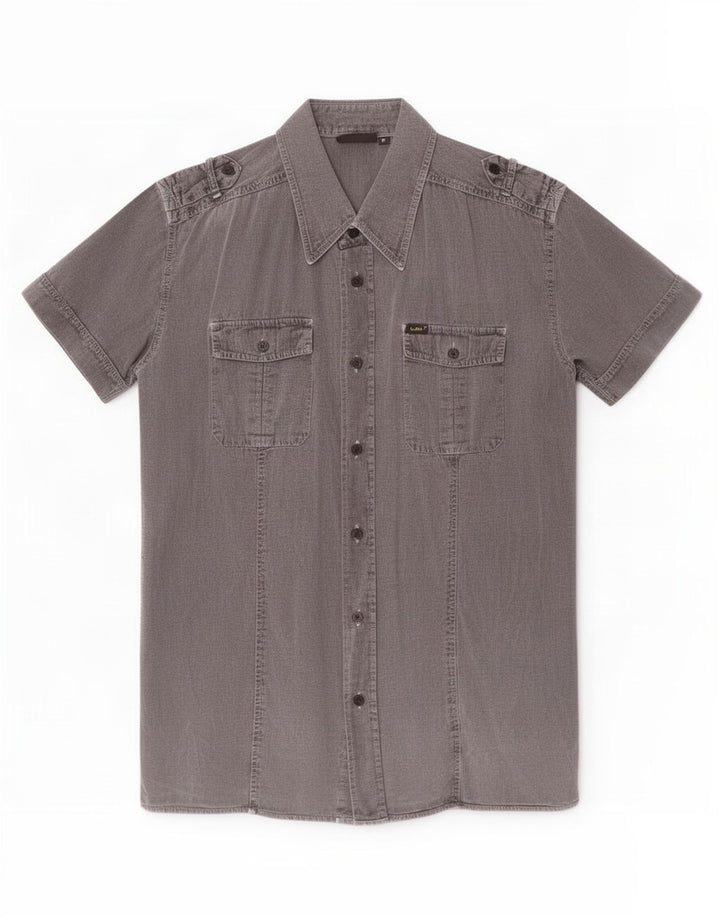 Camisa militar masculina de manga curta Lee algodão cinza médio