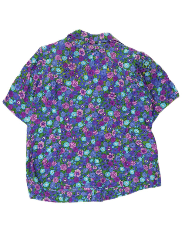 Blusa feminina vintage de manga curta UK 14 média floral multicolorida