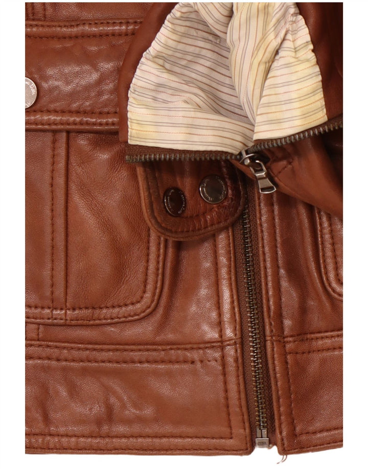 Jaqueta feminina de couro MASSIMO DUTTI UK 10 pequena pele de carneiro marrom