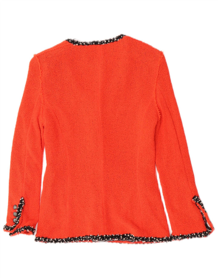 Jaqueta blazer feminina Zara tricotada com 4 botões Reino Unido 12 algodão laranja médio