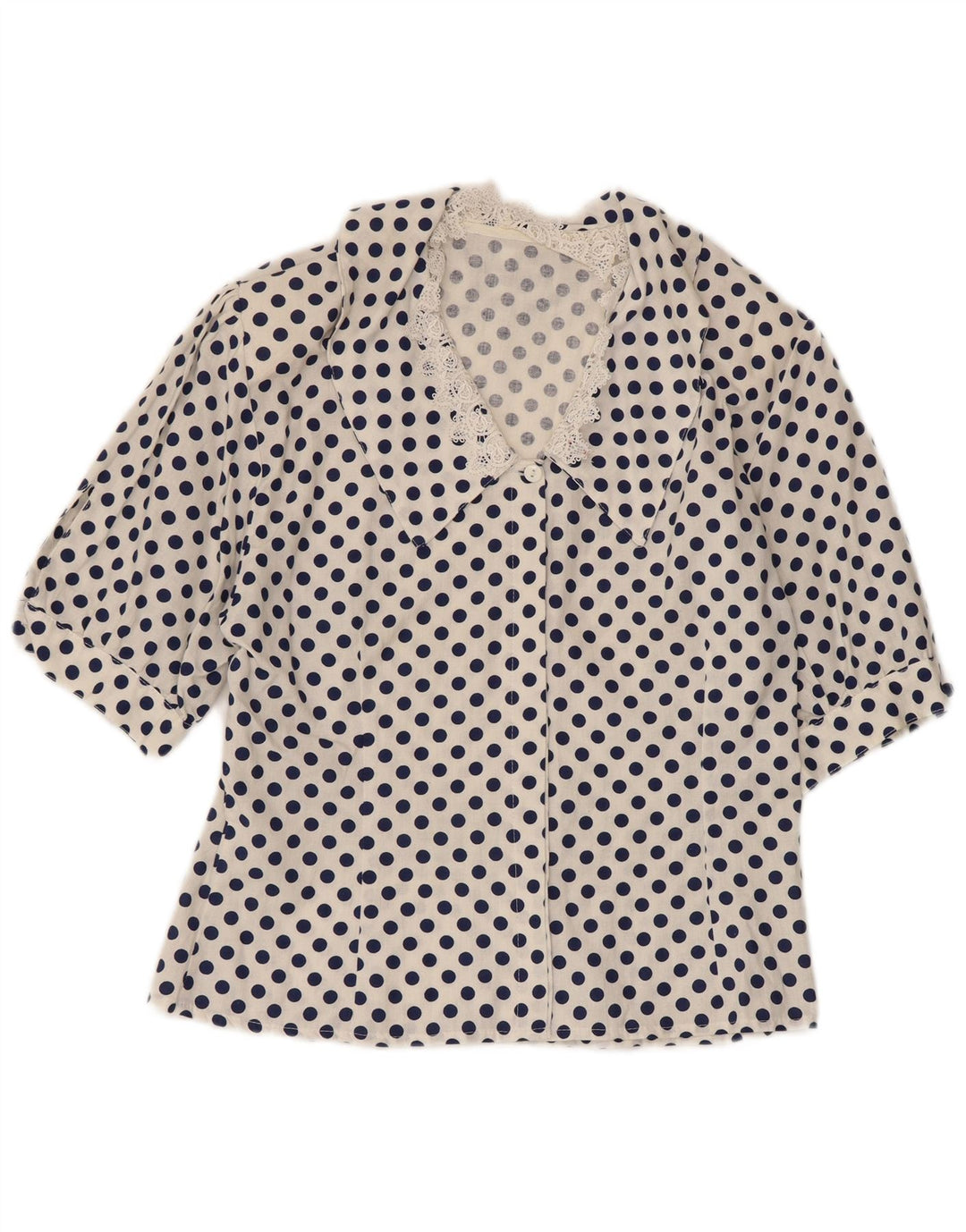Blusa feminina VINTAGE manga 1/2 Reino Unido 12 bolinhas brancas médias