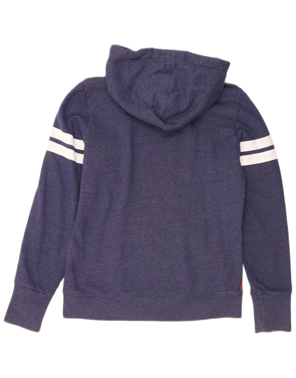 Suéter com capuz gráfico feminino Superdry UK 12 algodão listrado azul marinho médio
