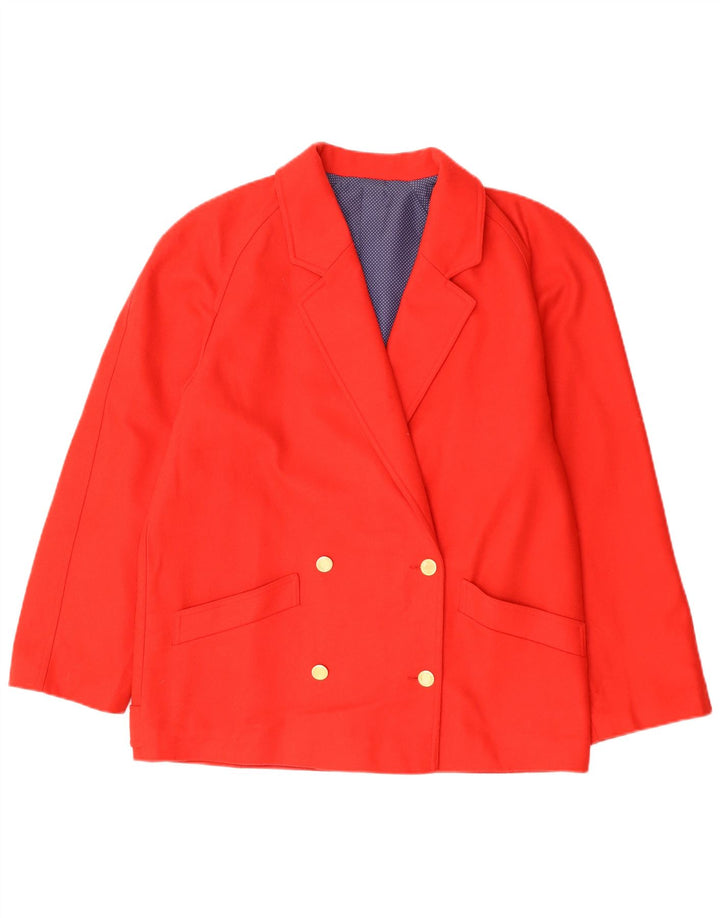 Jaqueta blazer feminina vintage com botões duplos Reino Unido 14 lã vermelha média retrô