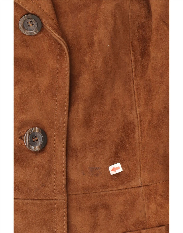 Jaqueta blazer feminina vintage de camurça com 3 botões IT 46 couro marrom grande
