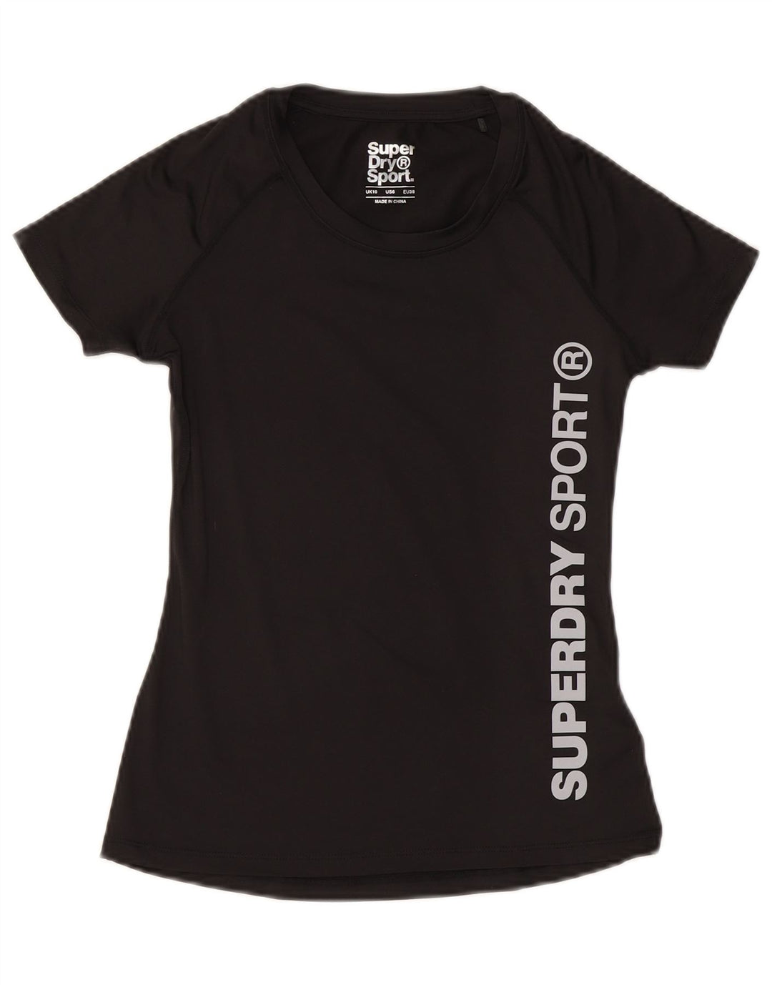 Camiseta feminina SUPERDRY com estampa gráfica UK 10 pequena poliéster preta