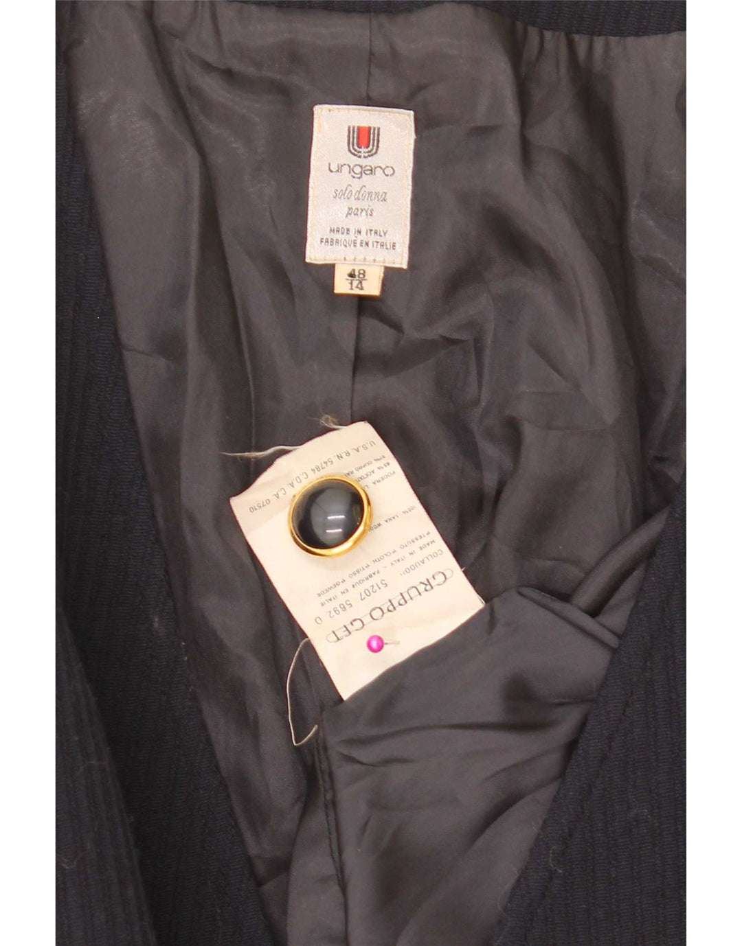 Jaqueta blazer feminina Ungaro com peito duplo IT 48 XL lã azul marinho