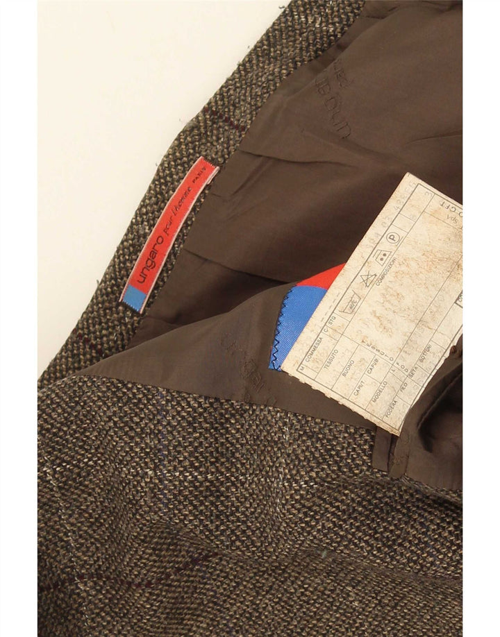 Jaqueta blazer masculina Ungaro com 2 botões IT 48 marrom médio xadrez nova lã