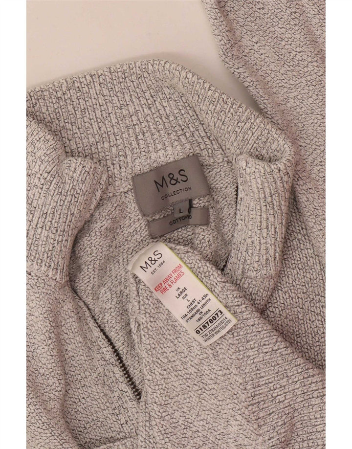Suéter masculino Marks & Spencer com zíper e gola grande de algodão manchado branco