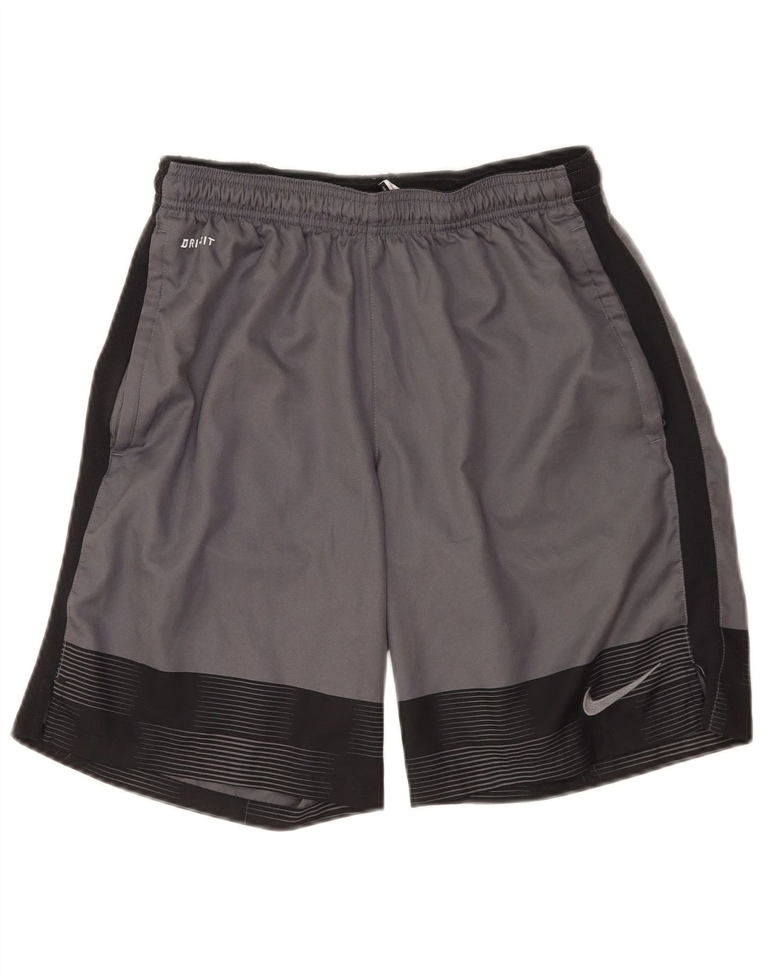 Shorts esportivos masculinos Nike Dri Fit cinza médio colorblock poliéster