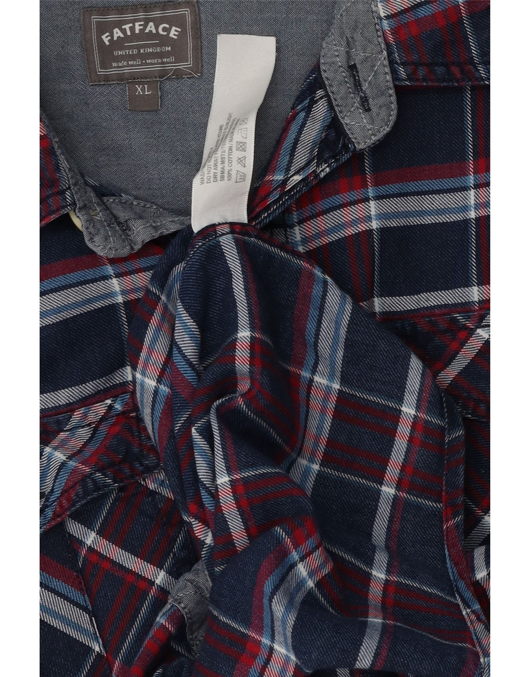 Camisa de flanela masculina Fat Face Classic Fit XL algodão xadrez azul