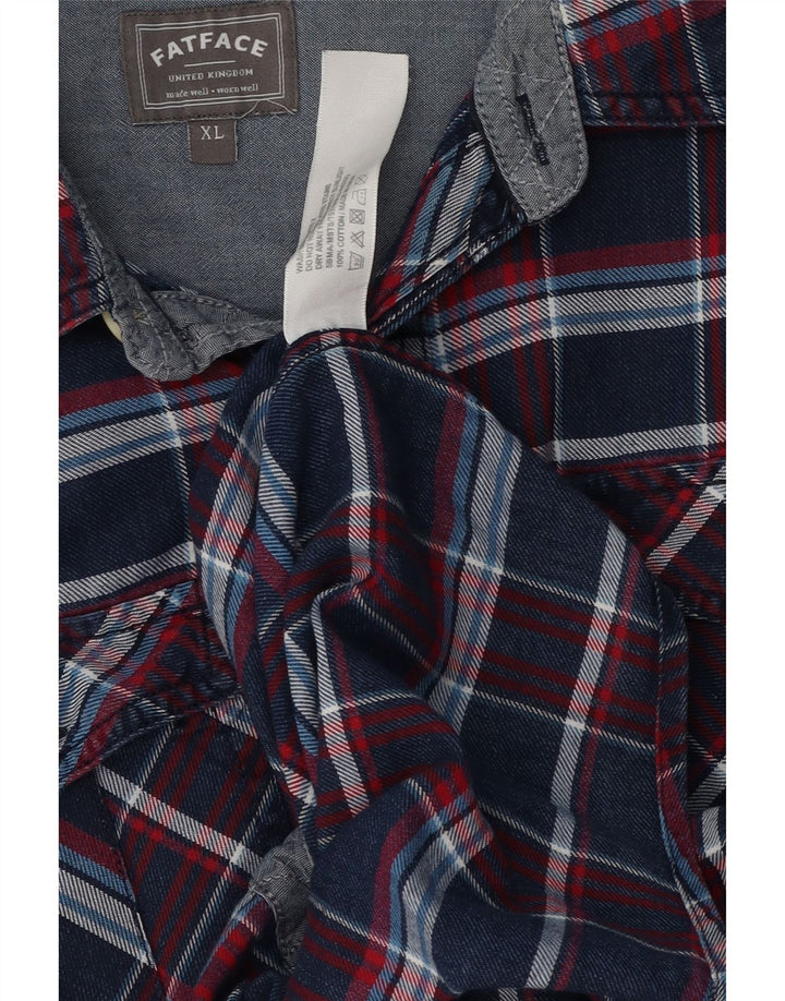 Camisa de flanela masculina Fat Face Classic Fit XL algodão xadrez azul