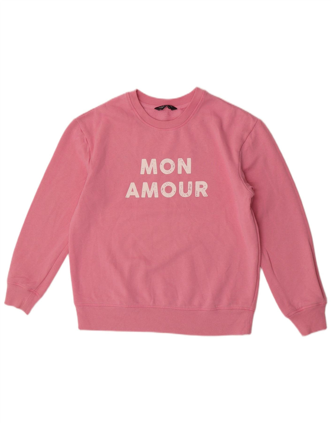 Suéter gráfico feminino Marks & Spencer Reino Unido 12 algodão rosa médio