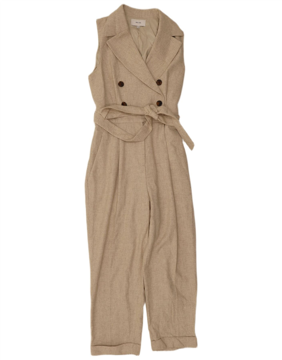 Macacão feminino sem mangas Reiss UK 12 lã bege médio