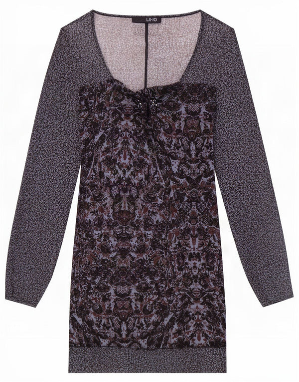 Liu Jo vestido feminino transparente de manga comprida com bainha UK 4 XS cinza floral