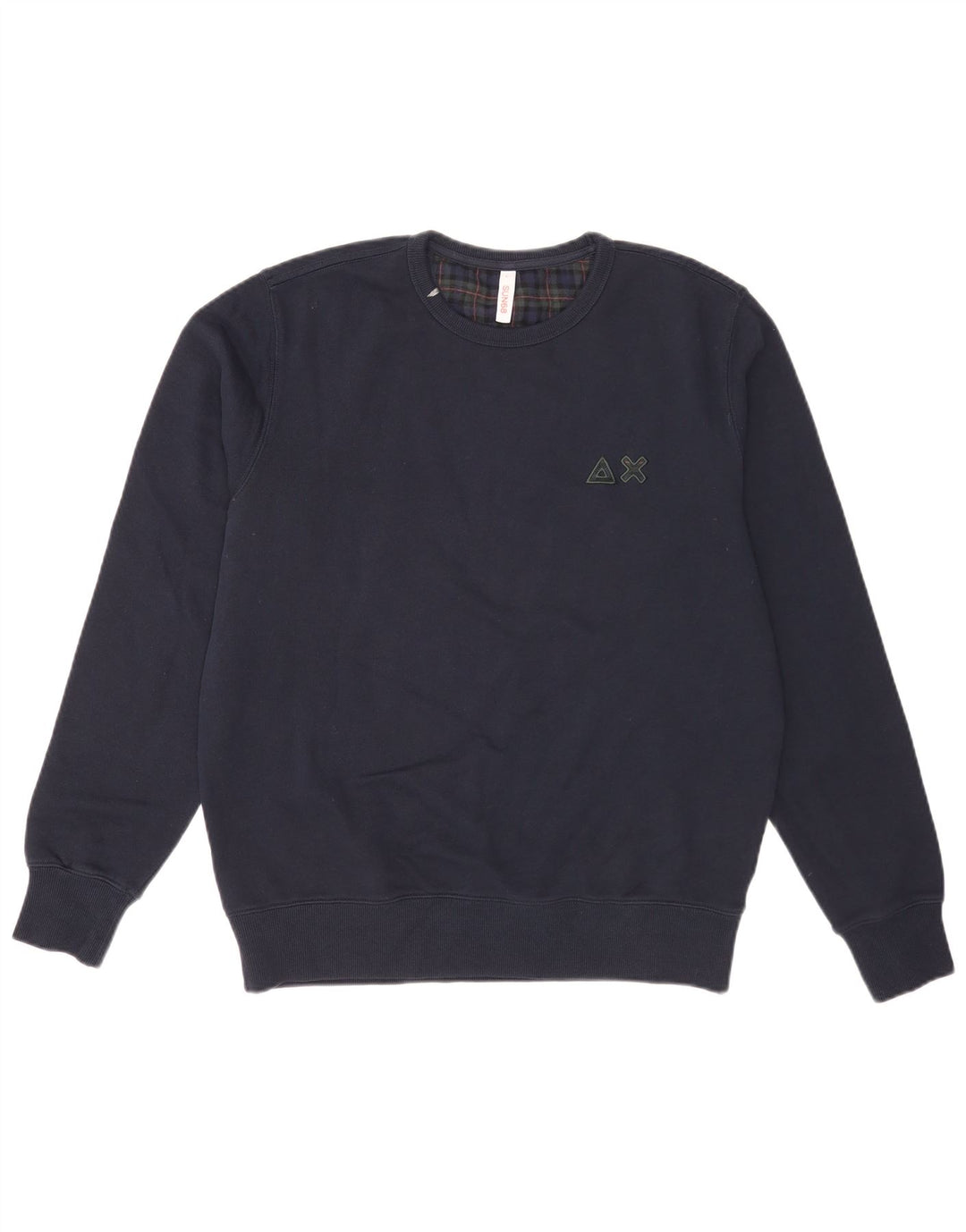 Sun68 moletom masculino jumper grande algodão xadrez azul marinho