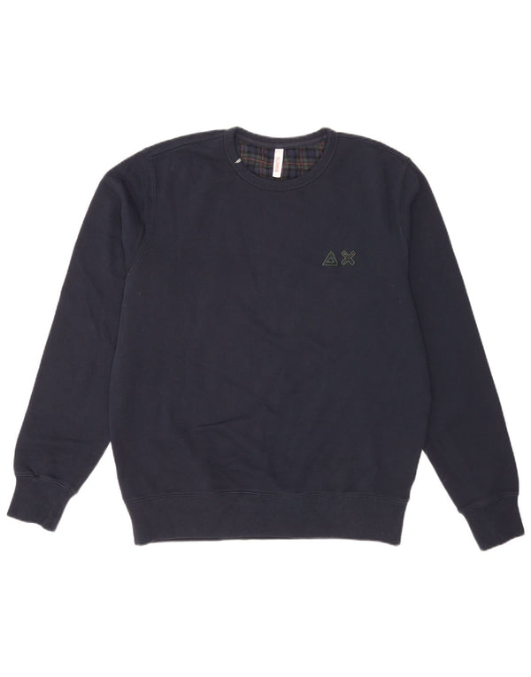 Sun68 moletom masculino jumper grande algodão xadrez azul marinho
