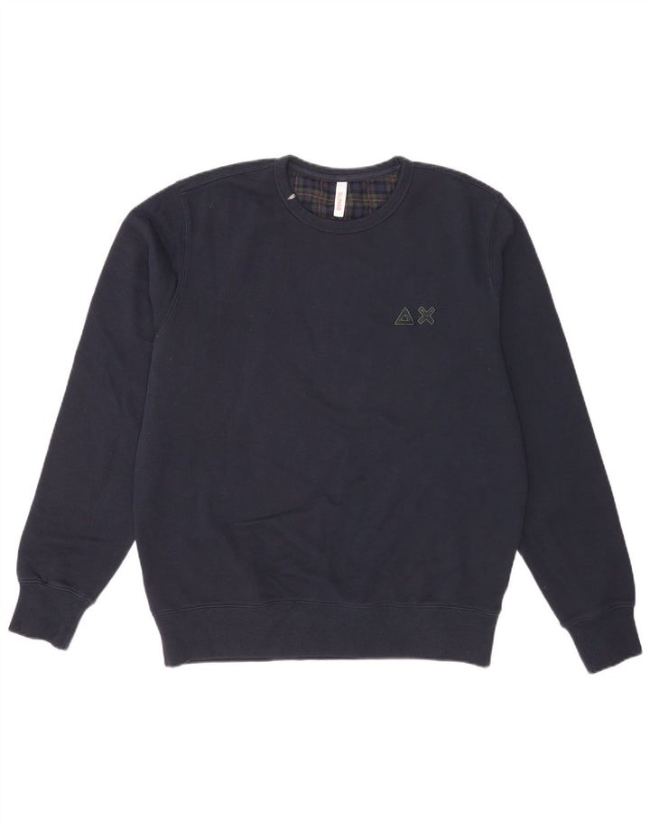 Sun68 moletom masculino jumper grande algodão xadrez azul marinho