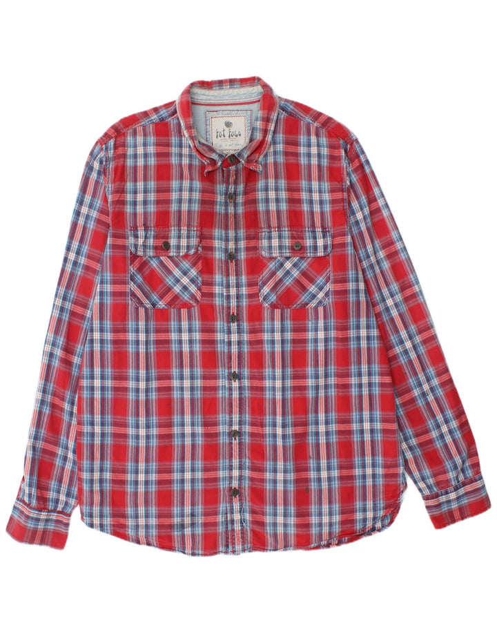 Camisa masculina FAT FACE XL de algodão xadrez vermelho
