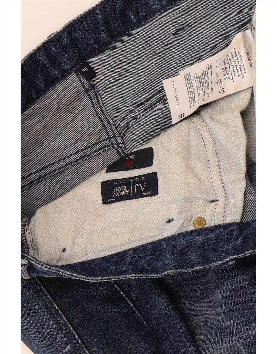 Armani Mens Slim Jeans W30 L30 Azul Algodão