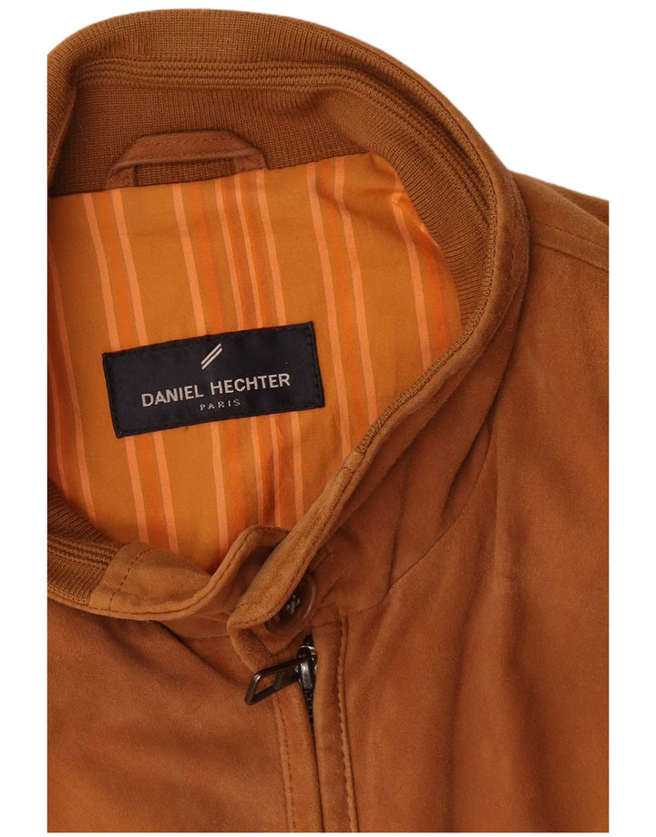 Daniel Hechter Jaqueta bomber masculina de camurça Reino Unido 40 grande couro marrom